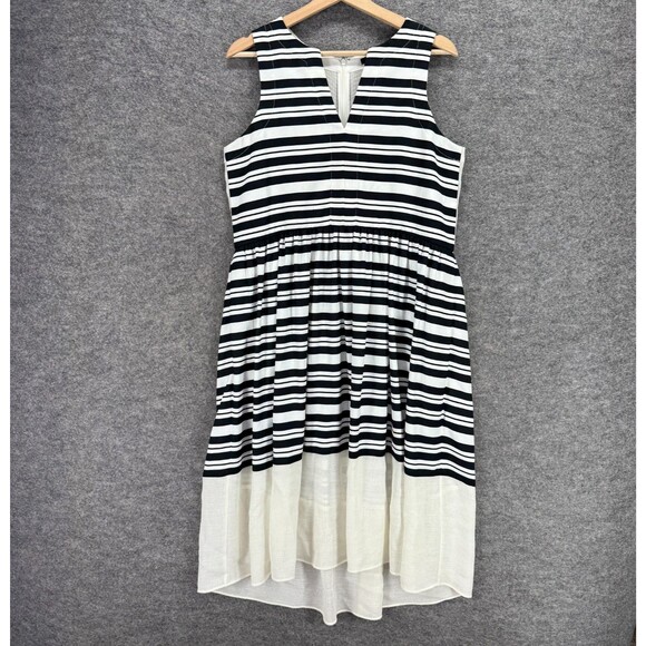 Tibi Dress Women M Medium White Striped Sheath Midi Zipper V-Neck Sleeveless - Picture 1 of 7